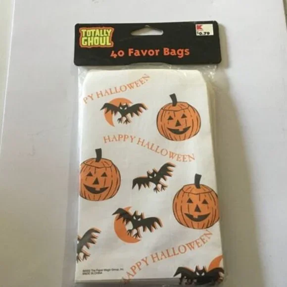 Vintage Halloween Favor Bags Totally Ghoul Bats Jack O Lantern Qty 40 KMart